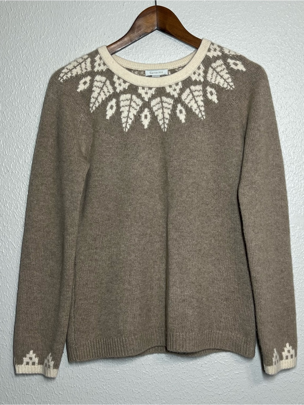 Garnet Hill 100% Cashmere Sweater Womens Size Small Tan Nordic Long Sleeve